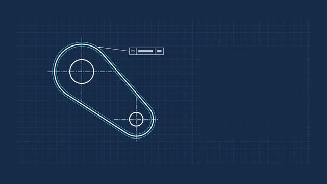 Seamless 4K looping technical drawing animation: tolerance zone drawing around contour. Clean vector line work that builds itself on a dark background in blue and azure, with construction grid, centre