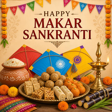 Traditional festive food arrangement for makar sankranti celebration