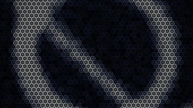 A glowing white honeycomb grid animates with flowing geometric lines across a dark textured surface, creating a futuristic cybernetic aesthetic with soft illumination.