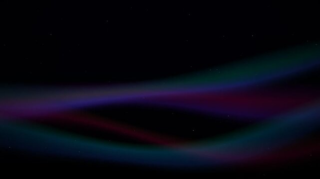 Translucent neon ribbons undulate across a pitch black background with soft illumination and a subtle starry texture, creating a dreamy cosmic atmosphere.