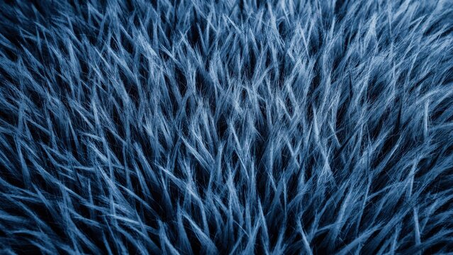 Soft blue synthetic fur texture with detailed long fibers under soft lighting. Cozy textile background for winter design and fashion concepts.