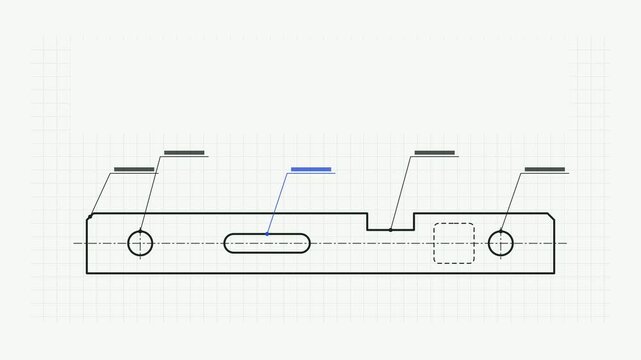 Animated annotation callouts appearing on features drawn as a precise engineering blueprint in blue and azure on a light background. Smooth 4K seamless loop with self drawing lines and room for text. 