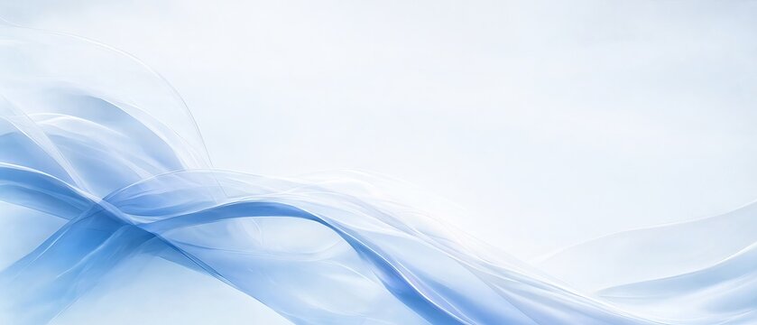 Abstract Wave Background Featuring Dynamic Flowing Silk Blue Ribbons on a Light Minimalist Backdrop
