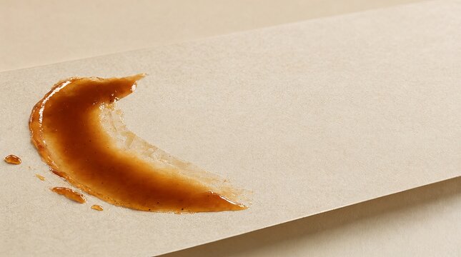 Close up smear of brown barbecue dipping sauce on a fast food catering cardboard tray background.