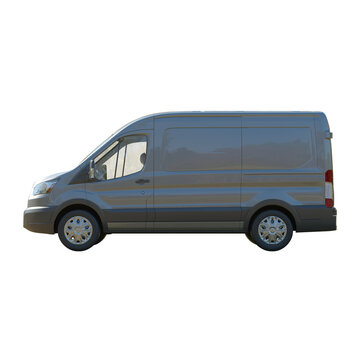 Silver cargo panel van for transport and logistics branding mockup isolated on a transparent background