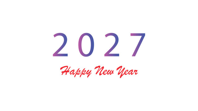 2027 Happy New Year text design with colorful gradient numbers and red typography on a white background