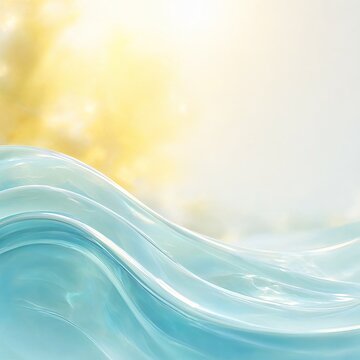 Abstract Waves of Bright Aqua Liquid Forming a Smooth Soft Summer Sunlit Background Backdrop