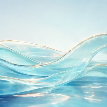Abstract Swirling Azure Ocean Waves and Luminous Liquid Sheets for Elegant Refreshing Background.
