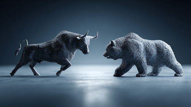 Bull and bear represented as commanding symbols of international stock movement and multi-region capital exchange, expansive global finance environment shaped by macroeconomic presence and cross-borde
