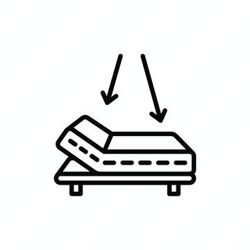 TV position mattress thin line icon representing an adjustable bed raised to a television viewing angle, reclining comfort, and ergonomic positioning. Vector illustration.