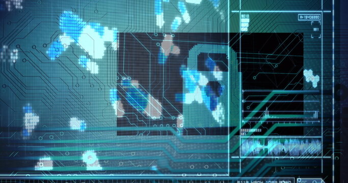 Displaying complex data, digital interface with futuristic technology elements in school