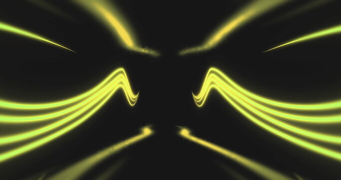 Abstract glowing yellow lines creating dynamic wave patterns on dark background