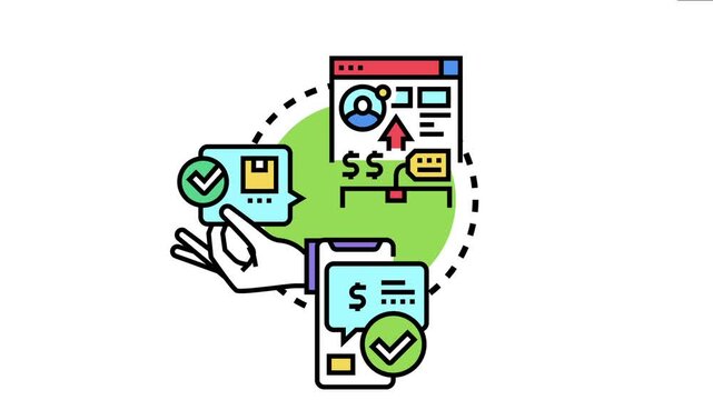 Digital transaction process successful online shopping, payment confirmation, and product delivery through web interfaces, mobile devices, and secure checkmarks