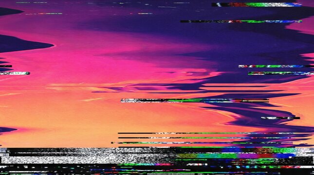 Digital glitch art background with vibrant retro colors and distortion lines