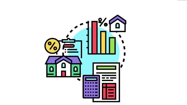 Concept the process of calculating and understanding qualifying interest on a mortgage for tax deduction purposes. Featuring a house. Financial documents. A calculator. And growth charts