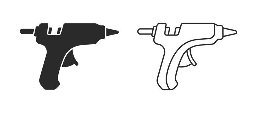 Hot Glue Gun Icons: Two representations of a hot glue gun, one solid black silhouette and the other a clean line drawing, illustrating a versatile crafting tool.