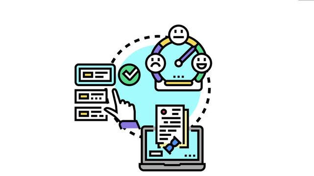 Quality management system concept highlighting a business process flow with document review, task completion, and performance evaluation indicators to optimize user experience and service delivery