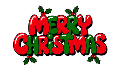 Merry christmas typography text design with holly berry leaves © Solly Gallery