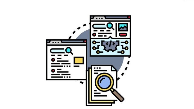 Digital browsers and documents illustrate a modern concept of quickly finding and accessing organized data using advanced search functionalities
