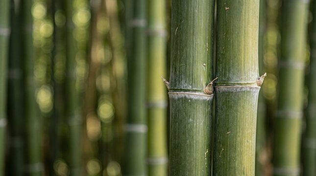 Close-Up of Fresh Green Bamboo Stalks in Forest