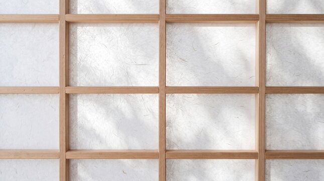 Traditional Japanese Shoji Screen with Wooden Frame and Shadows