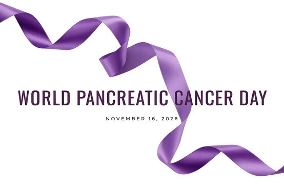 World pancreatic cancer day awareness concept with purple ribbon health advocacy white background high key medical care solidarity international treatment prevention research campaign