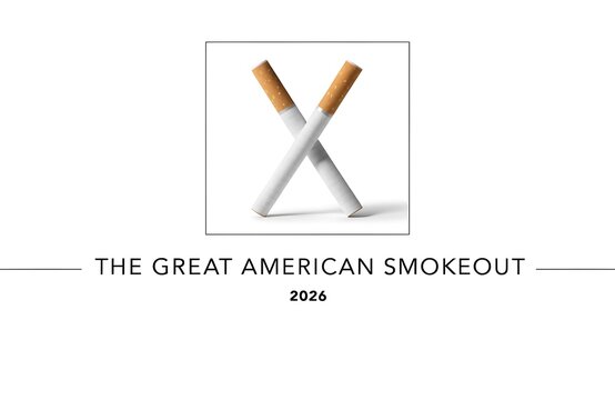 The great american smokeout 2026 poster featuring crossed cigarettes on white background smoking cessation no quit habit health campaign letter x stop sign still life