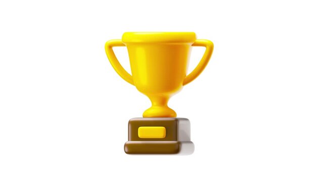 3d gold trophy cup appearing with glossy shine. Golden award symbol for sports championship victory and business achievement promo on white