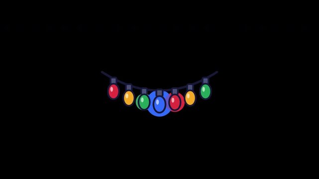 Colorful Christmas string lights blinking, animated icon loop