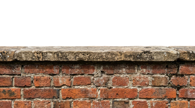 Red brick wall with stone ledge isolated on transparent background