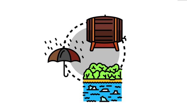 Rain barrel collection concept sustainable water management. Focusing on eco friendly solutions for household and garden use. Promoting environmental conservation and resource efficiency