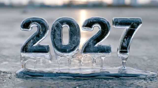 Frozen numbers displaying 2027 celebrate a new year with a frosty countdown and festive winter celebration for a midnight party.