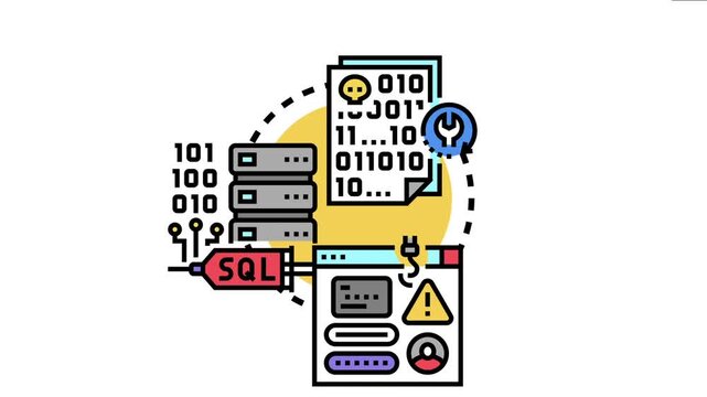 Ransomware threat note icon cybercriminals encrypting sensitive data, demanding payment, and performing a database attack to compromise system security and user trust