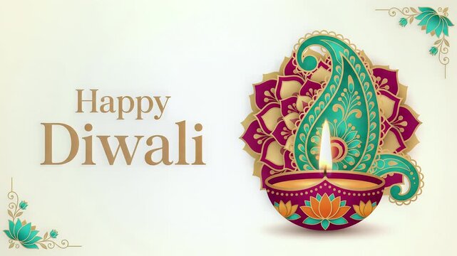 Happy diwali greeting background with traditional oil lamp and mandala
