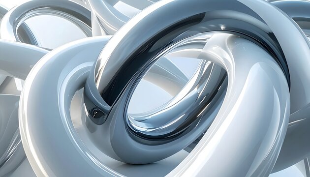 Abstract Silver and White Circular Shape Design with Smooth Curves and Glossy Finish for Modern Art Decor
