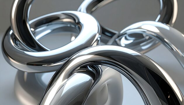 Abstract Close-Up of Intertwined Shiny Metallic Rings with Reflections