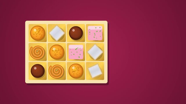 Happy Diwali sweet box with laddoo and barfi gift animation