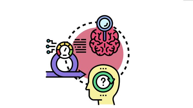 Rapid thinking visualization showing brain activity, a person's head with a continuous question and answer loop, and an agile processing arrow for quick decision making and analysis