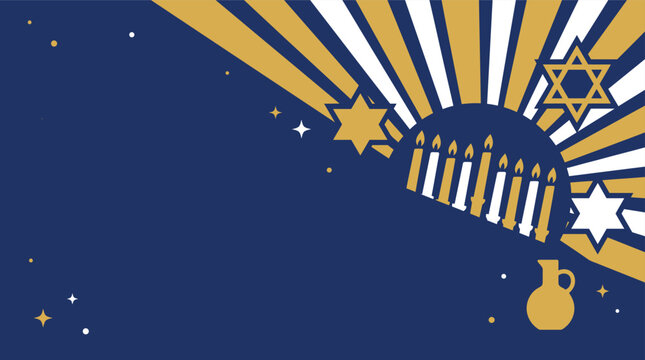 A vibrant and festive hanukkah background vector illustration showcasing traditional symbols like a menorah stars of david and oil perfect for holiday greetings