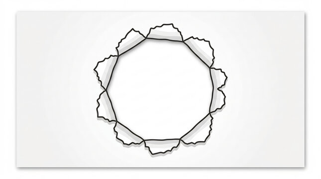 Circular ripped paper hole with torn edges on white background