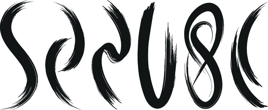 Set of abstract grunge handwritten brush stroke typography characters with lettering