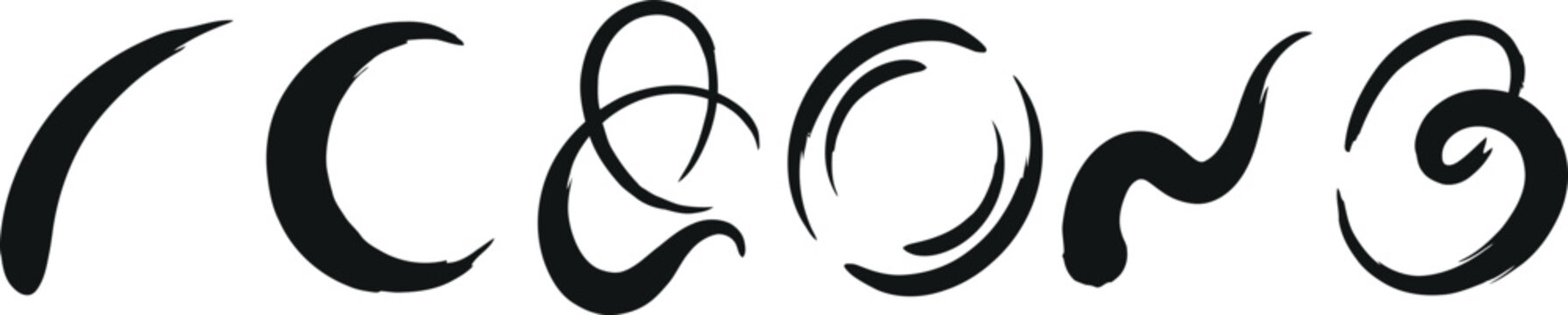Set of abstract grunge ink brush stroke curved shapes with crescent creative collection