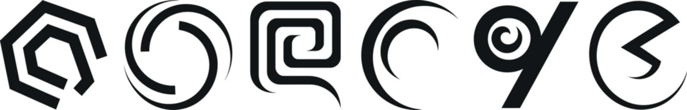 Assorted collection of hand drawn tribal style swirls and geometric patterns with charcoal monochrome artistic background