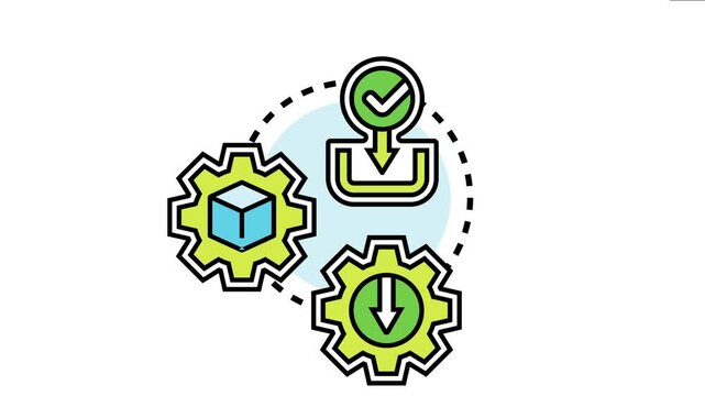 Digital package setup process with product readiness, system installation, and completed download status icons, symbolizing software implementation and preparation