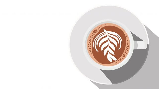 Top view coffee cup with latte art slowly swirling like gentle stirring on a white background in a seamless loop