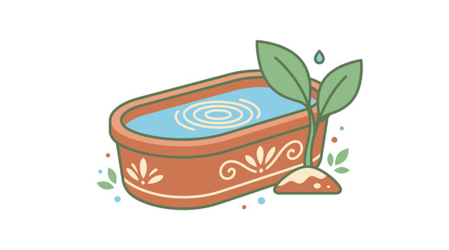 Decorative watering can with plant growing