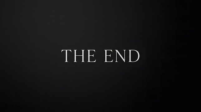 Minimalist white serif THE END lettering centered on a pure black background, offering a clean and elegant cinematic closing screen.