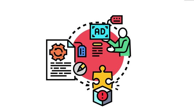 Marketer creating an advertising campaign and optimizing strategic documents, aligning business identity and market perception for successful corporate growth