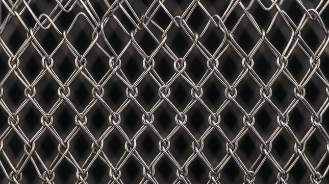 Silver chain link fence texture with diamond pattern metal wire mesh background for industrial