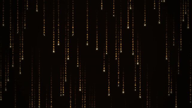 Abstract Golden Digital Rain Falling Downward on a Dark Black Background with Glowing Particle Streams
